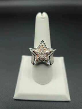 Moissanite Two-Tone Star Statement Ring .925 Silver 12.7g Sz 9